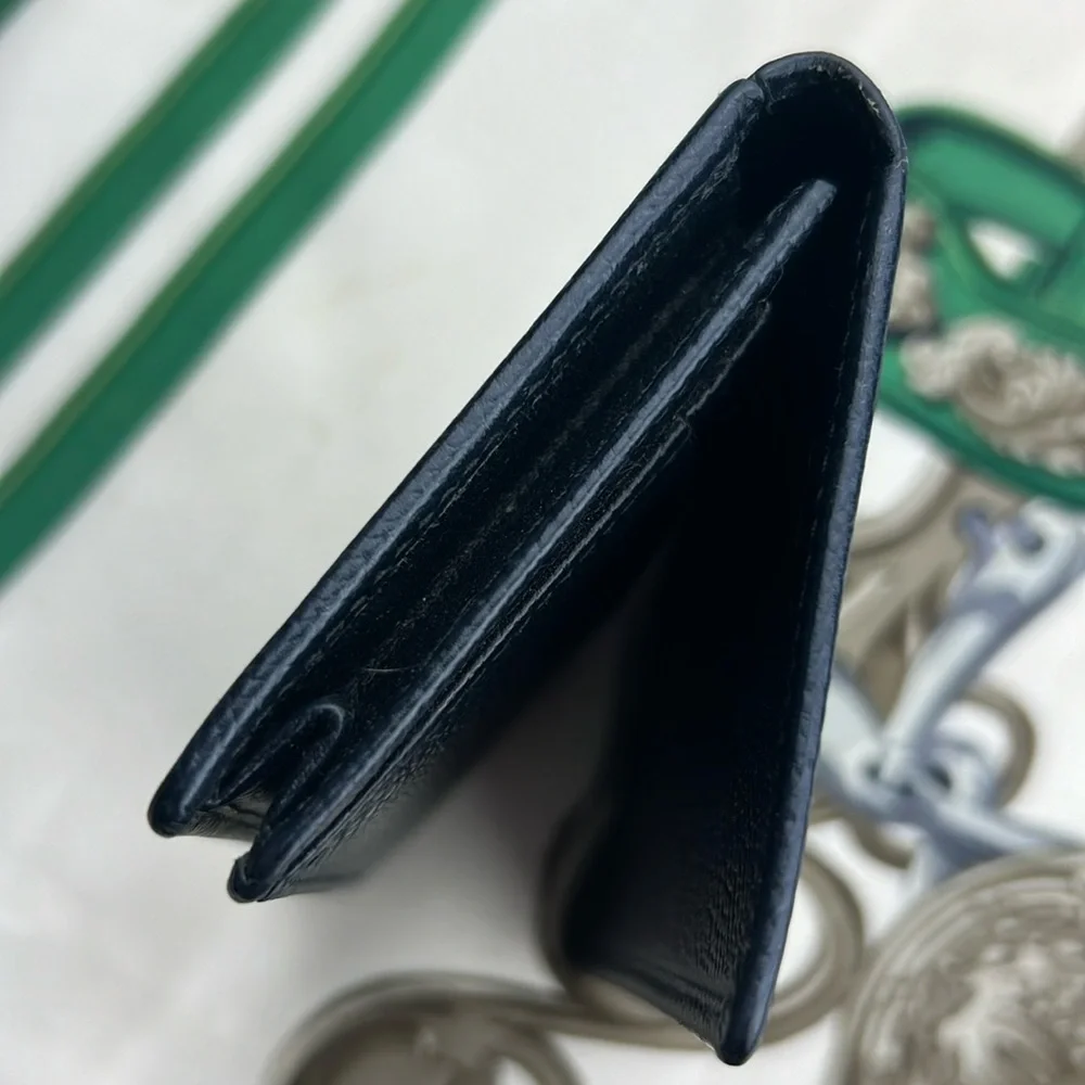 Auth.BVLGARI Black Leather small wallet unisex card holder minimalist w.card